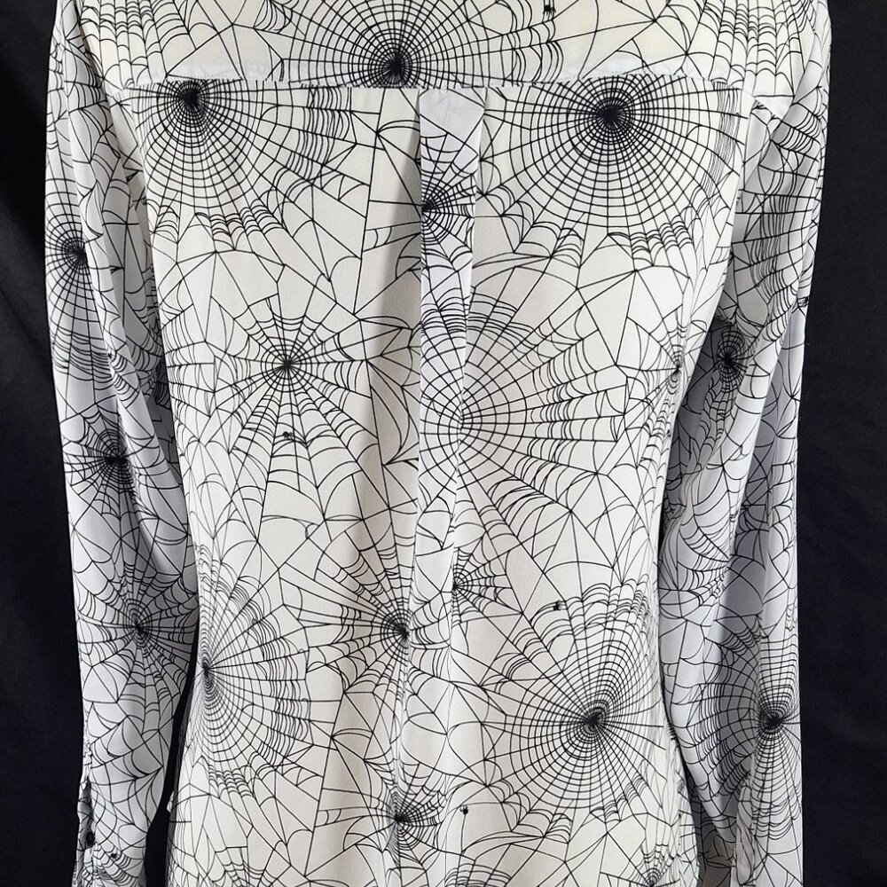Express Portofino Shirt Long Sleeve Blouse White Spider Web Women’s M - Picture 3 of 4